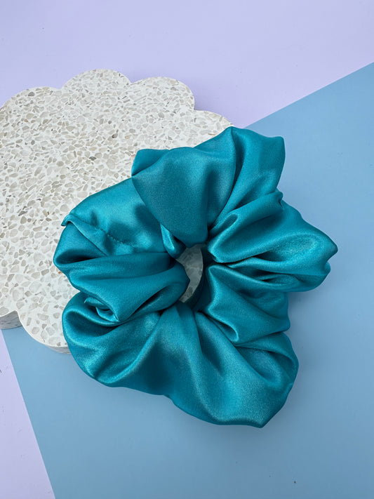 Sea Blue Satin Scrunchie